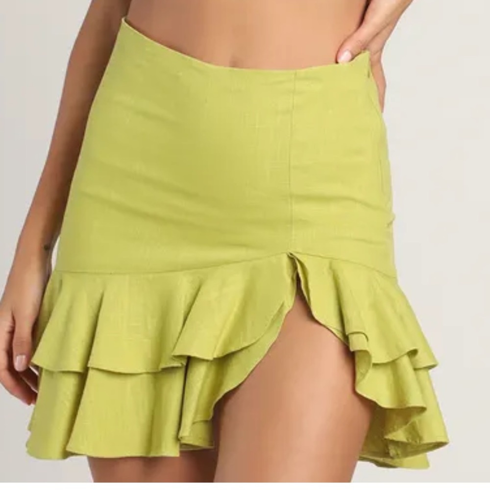 Lulu's Lime Green Ruffled Asymmetrical Mini Skirt